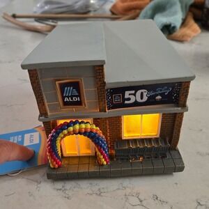 Aldi 50th Birthday Store Light Up Village Building Brown Multi NWT Collectible